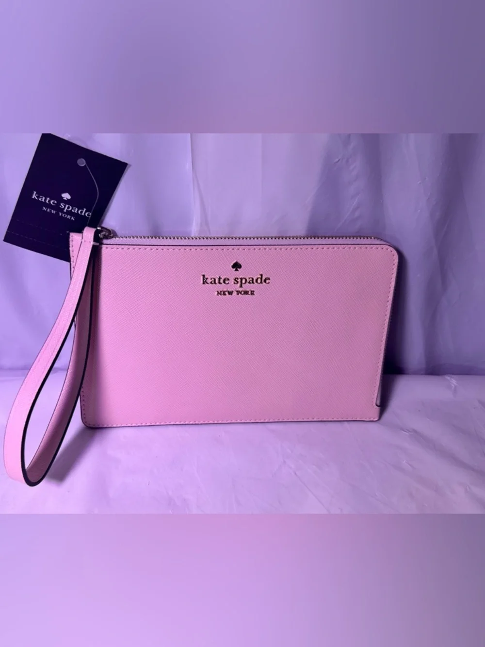 kate spade Pink Saffiano Wristlet Pouch with Gold Logo